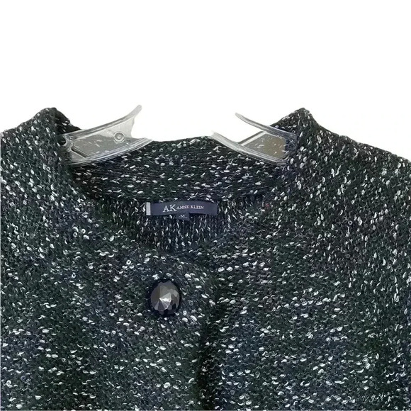 Anne Klein Tweed Blazer Jacket Medium Sequins Black Snap Button Front Careerwear - Picture 4 of 12